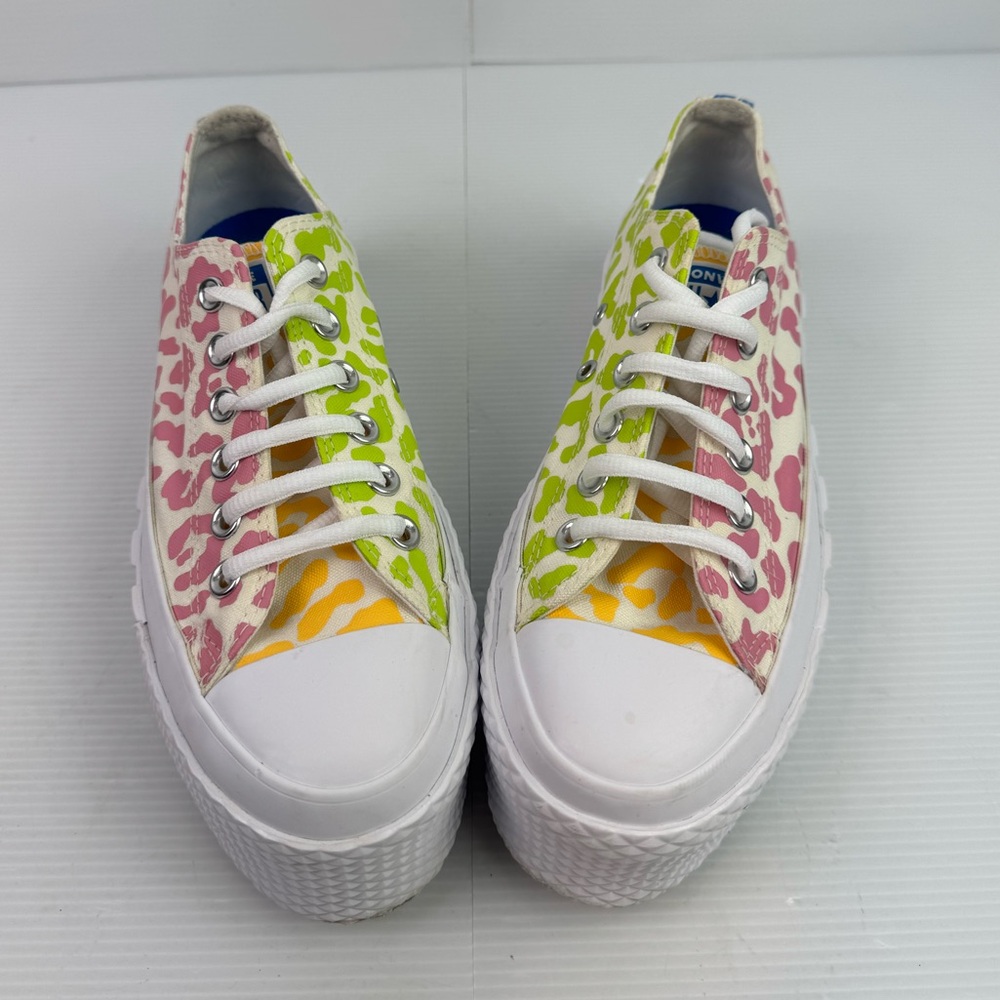 Converse All Star Womens 6.5 White Rainbow Leopard Print Low Platform Sneakers